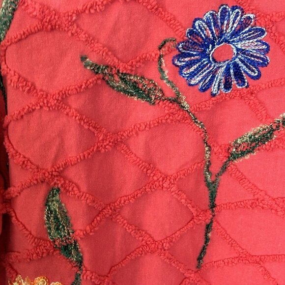 Vintage Tantrum Women’s Large Cotton Chenille Embroidered Coral Button Up Jacket - Picture 6 of 16